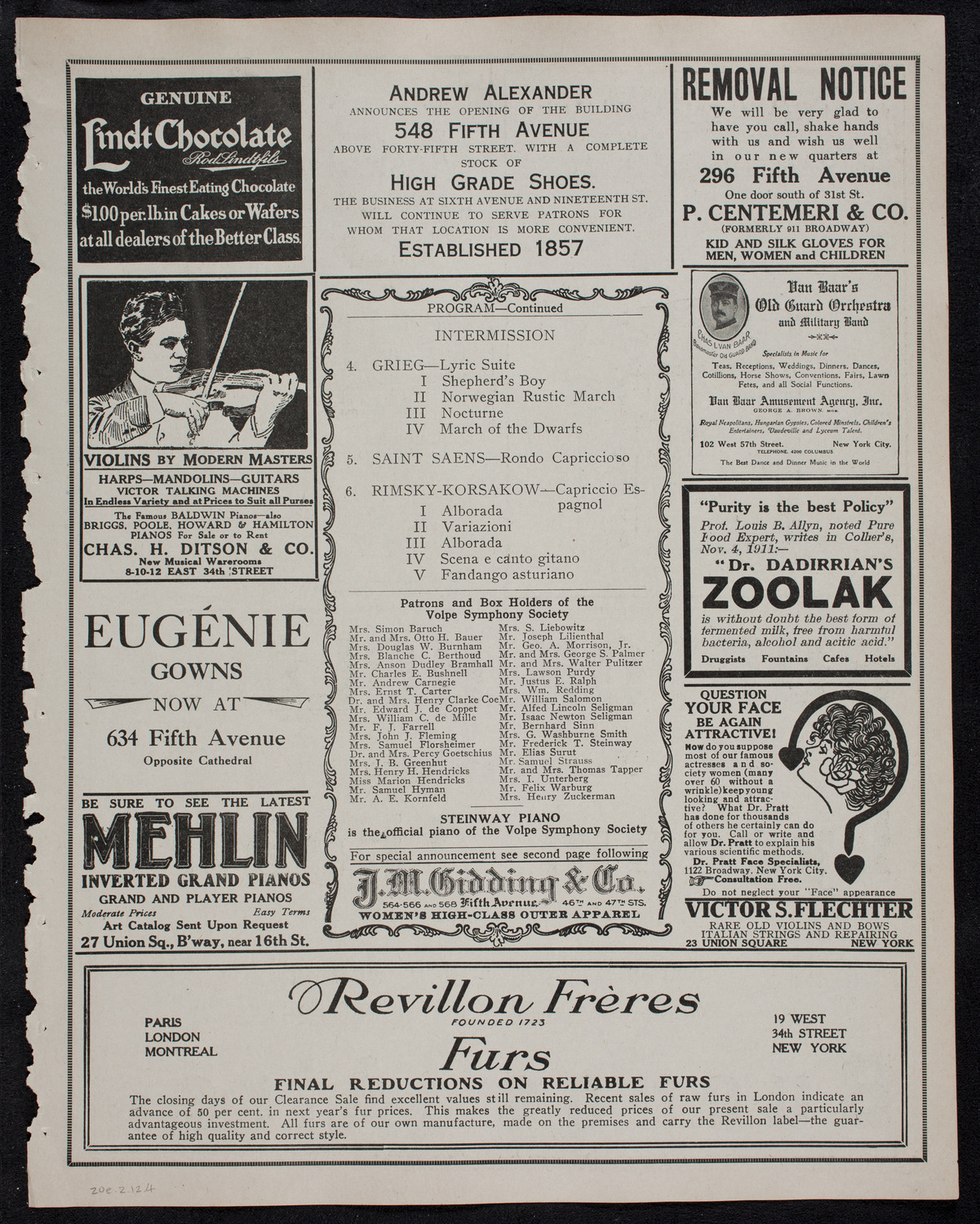 Volpe Symphony Society of New York, February 20, 1912, program page 7