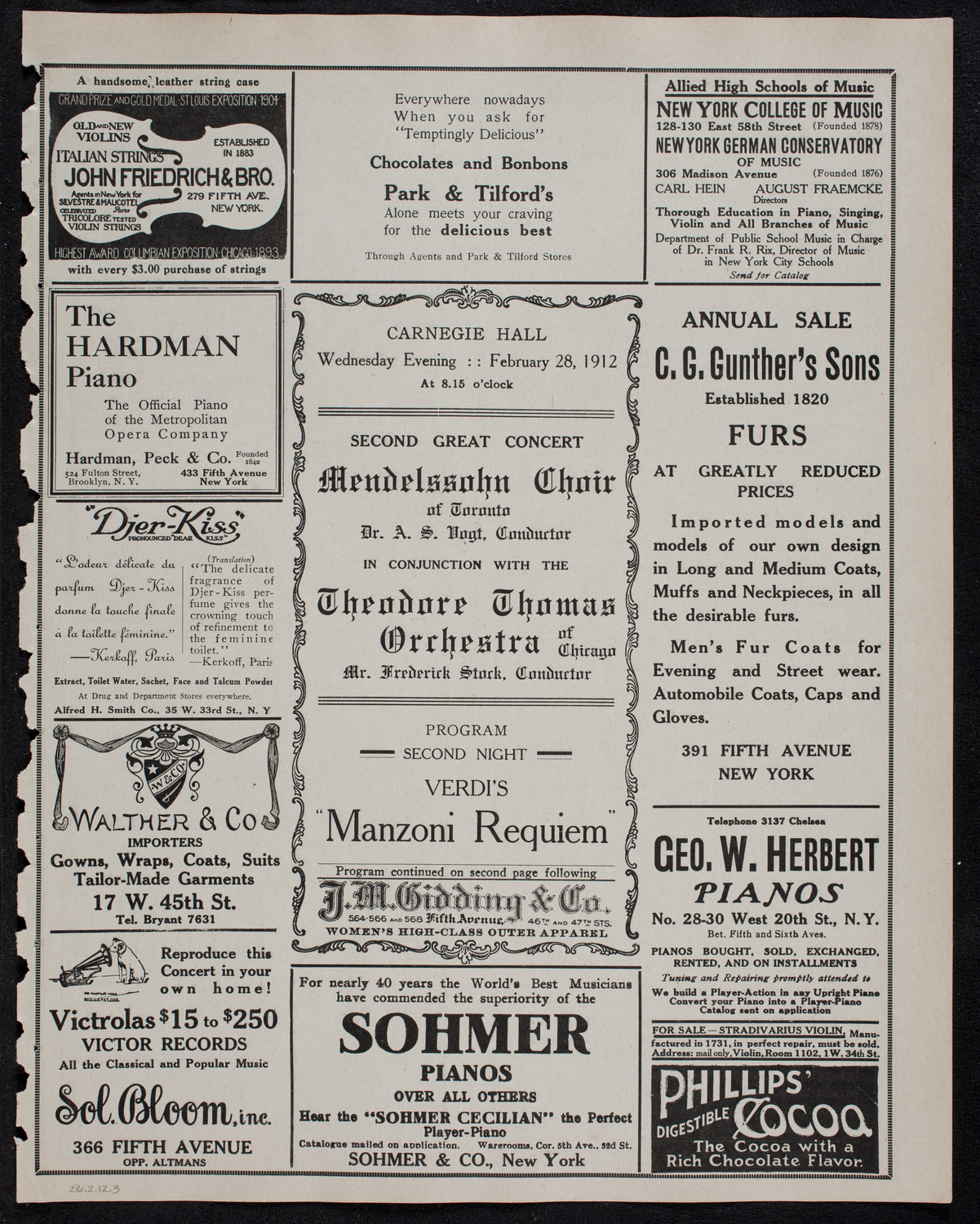 Mendelssohn Choir of Toronto with the Theodore Thomas Orchestra, February 28, 1912, program page 5