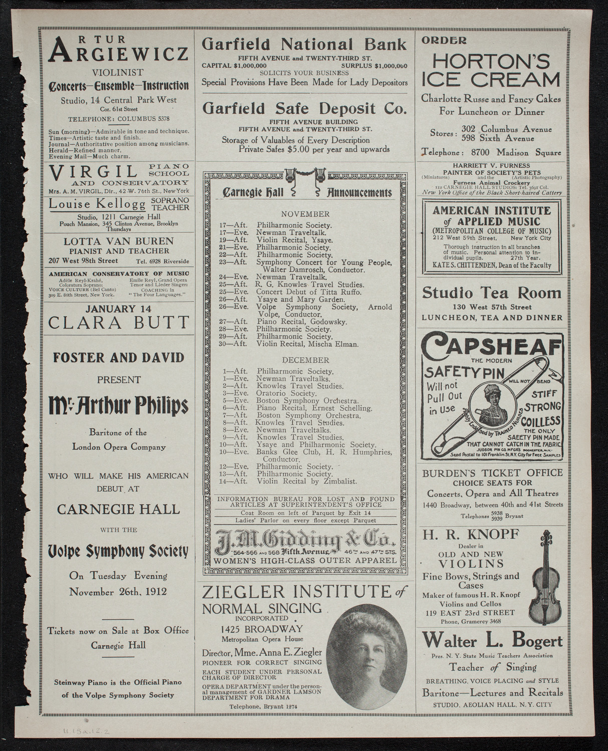 New York Philharmonic, November 15, 1912, program page 3