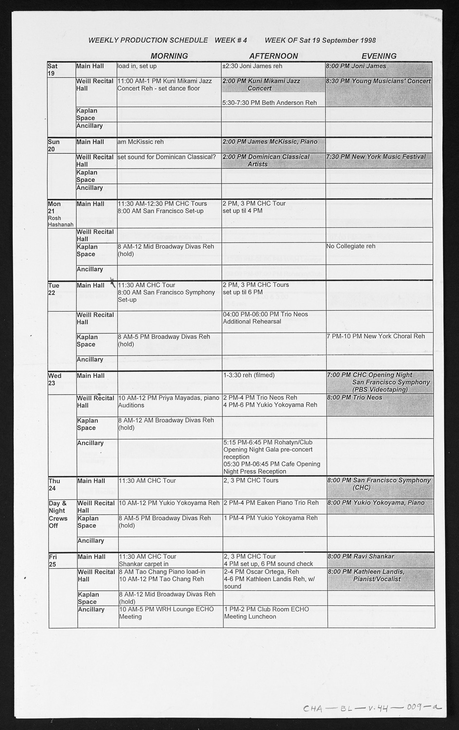 Carnegie Hall Booking Ledger, volume 44, page 9a