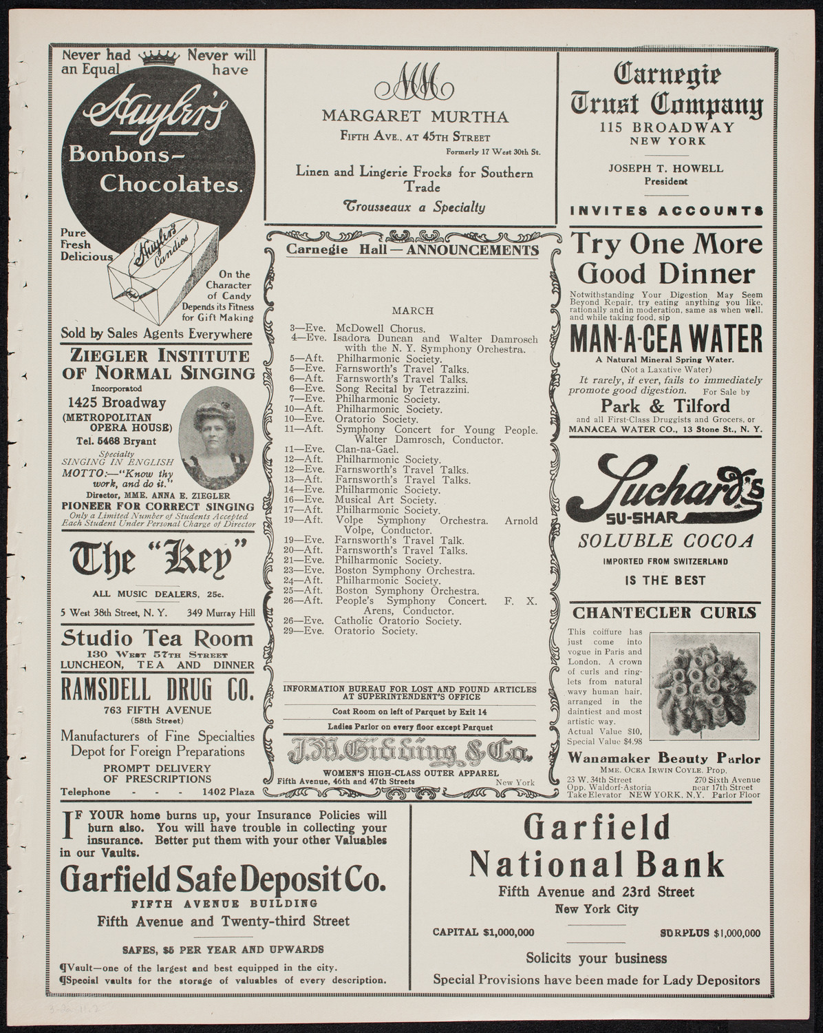 Isadora Duncan, Dancer, with the New York Symphony Orchestra, March 2, 1911, program page 3