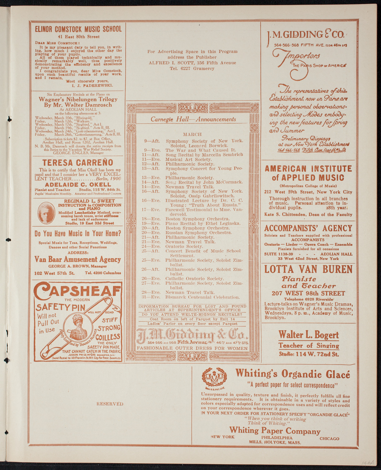 Oscar Seagle, Tenor, March 8, 1915, program page 3