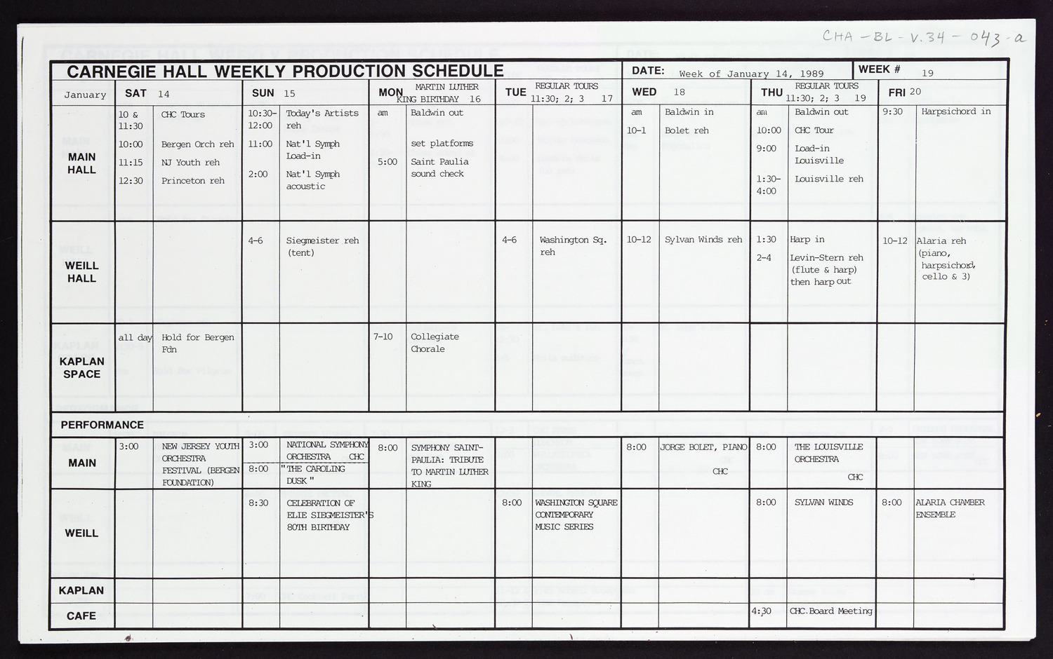 Carnegie Hall Booking Ledger, volume 34, page 43a