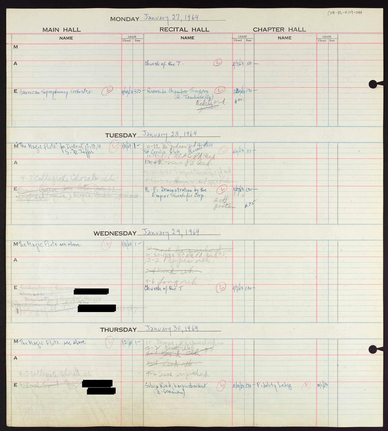 Carnegie Hall Booking Ledger, volume 9, page 44