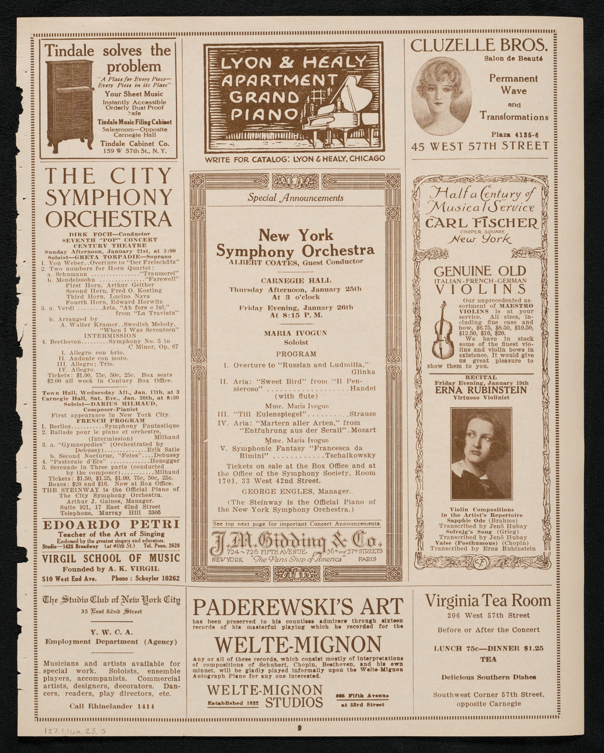Elly Ney, Piano, January 16, 1923, program page 9