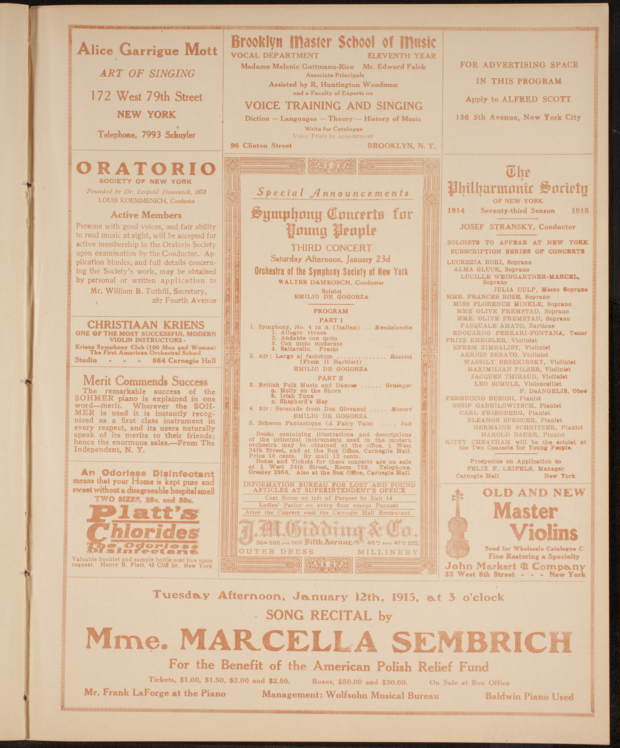 Efrem Zimbalist, Violin, January 2, 1915, program page 9