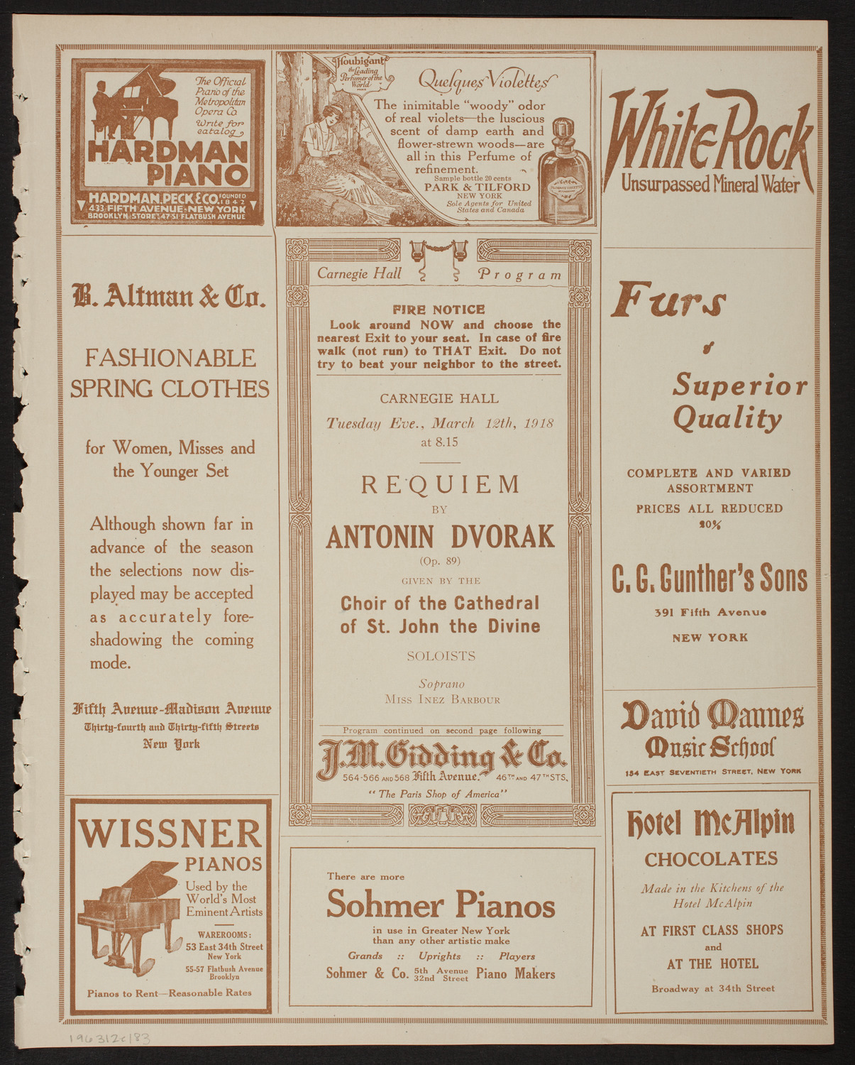 Choir of the Cathedral of St. John the Divine, March 12, 1918, program page 5