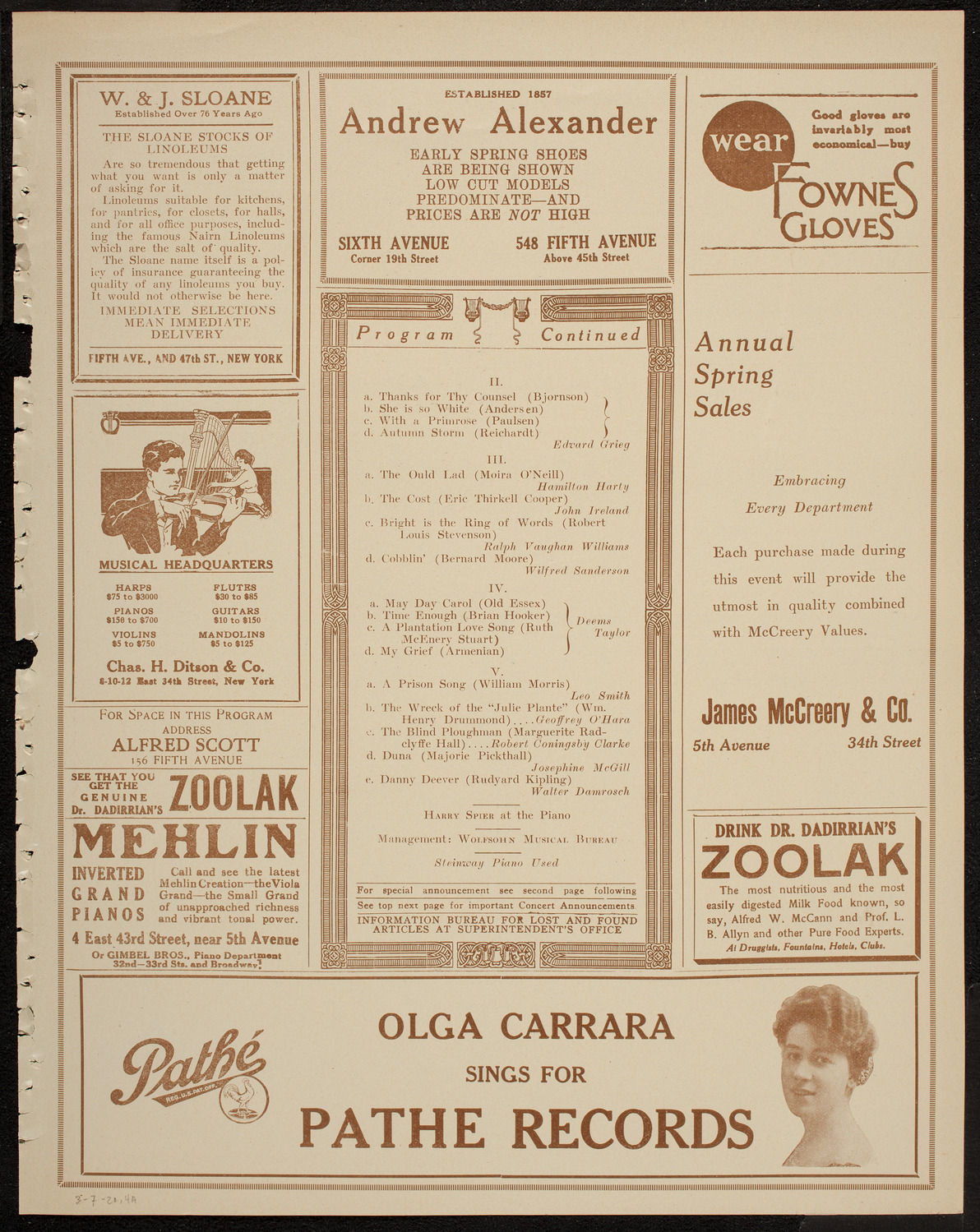 Reinald Werrenrath, Baritone, March 7, 1920, program page 7