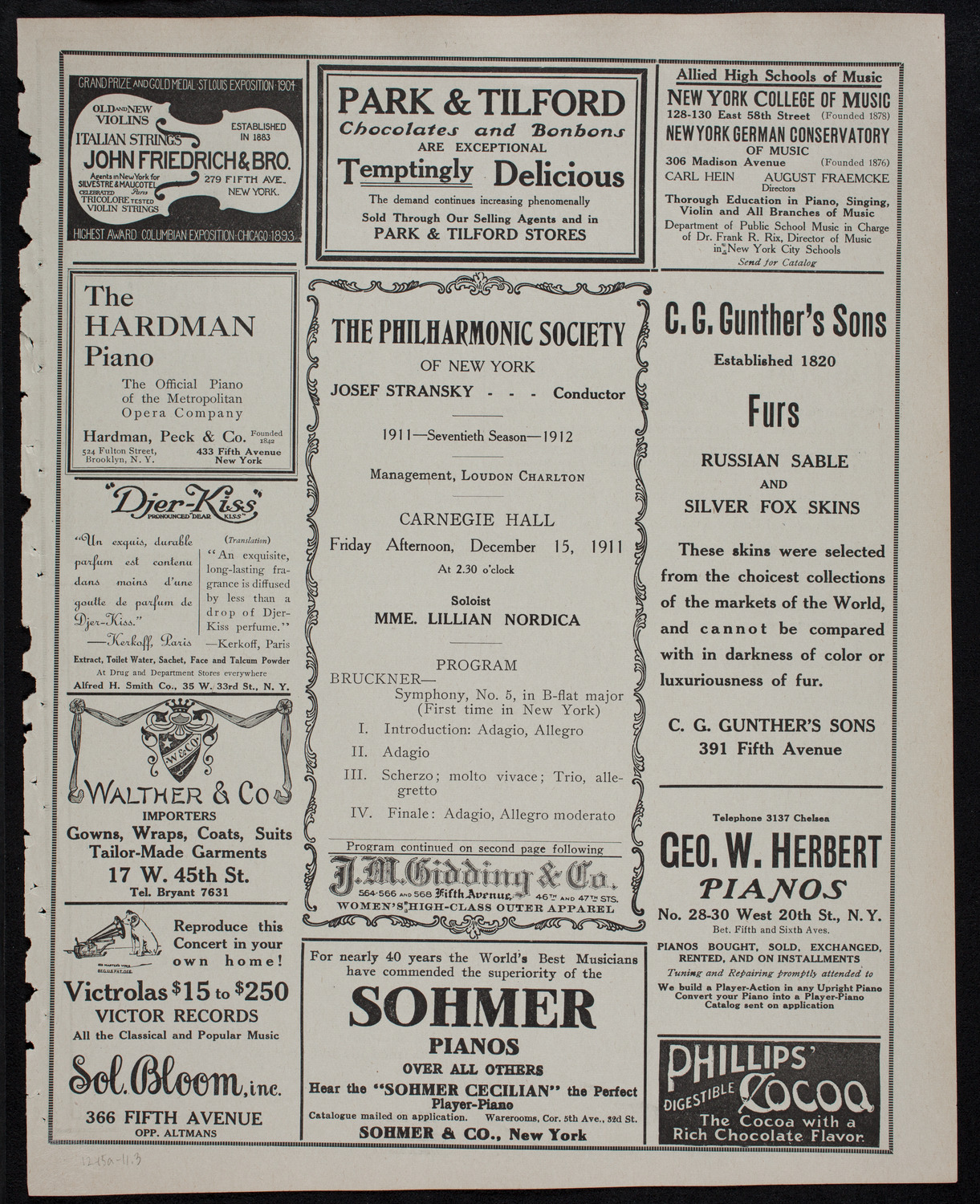 New York Philharmonic, December 15, 1911, program page 5