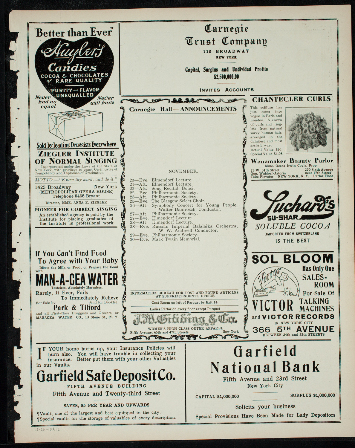 George Hamlin, Tenor, November 20, 1910, program page 3