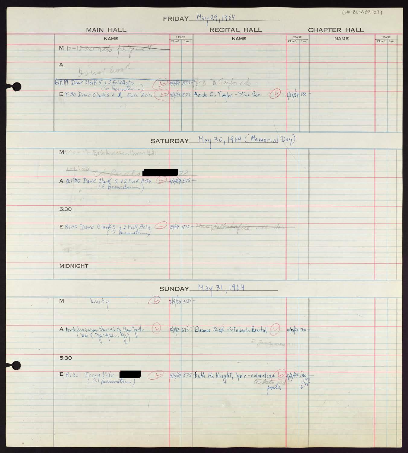 Carnegie Hall Booking Ledger, volume 9, page 79