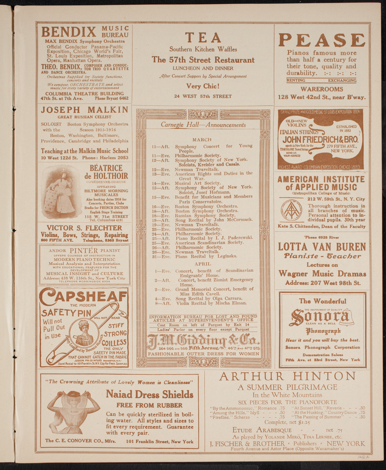 New York Philharmonic, March 10, 1916, program page 3