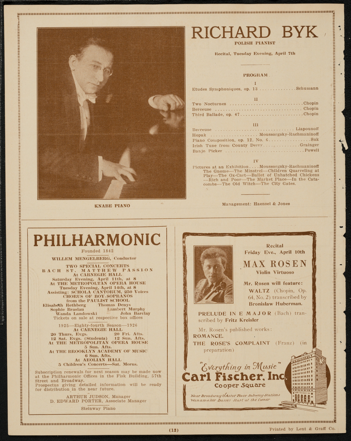 Benefit: Cathedral of St. John the Divine/ Film: U.S. Lawn Tennis Association, April 6, 1925, program page 12