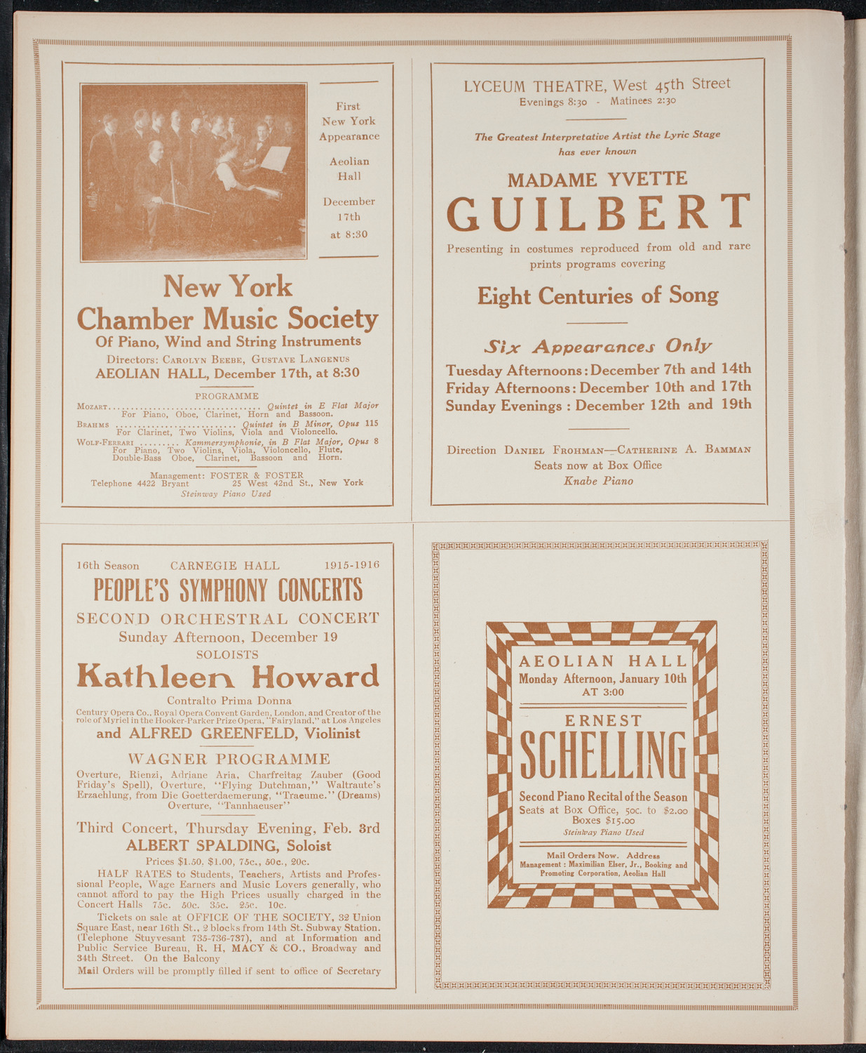 Mischa Elman, Violin, December 11, 1915, program page 10