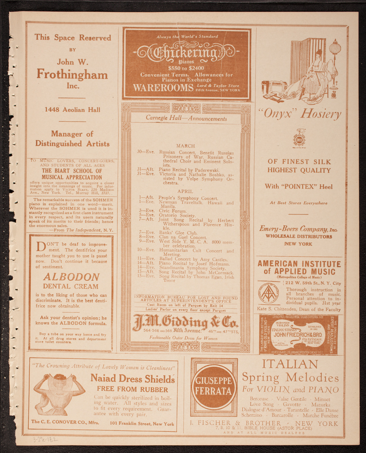 Eddy Brown, Violin, March 29, 1917, program page 3