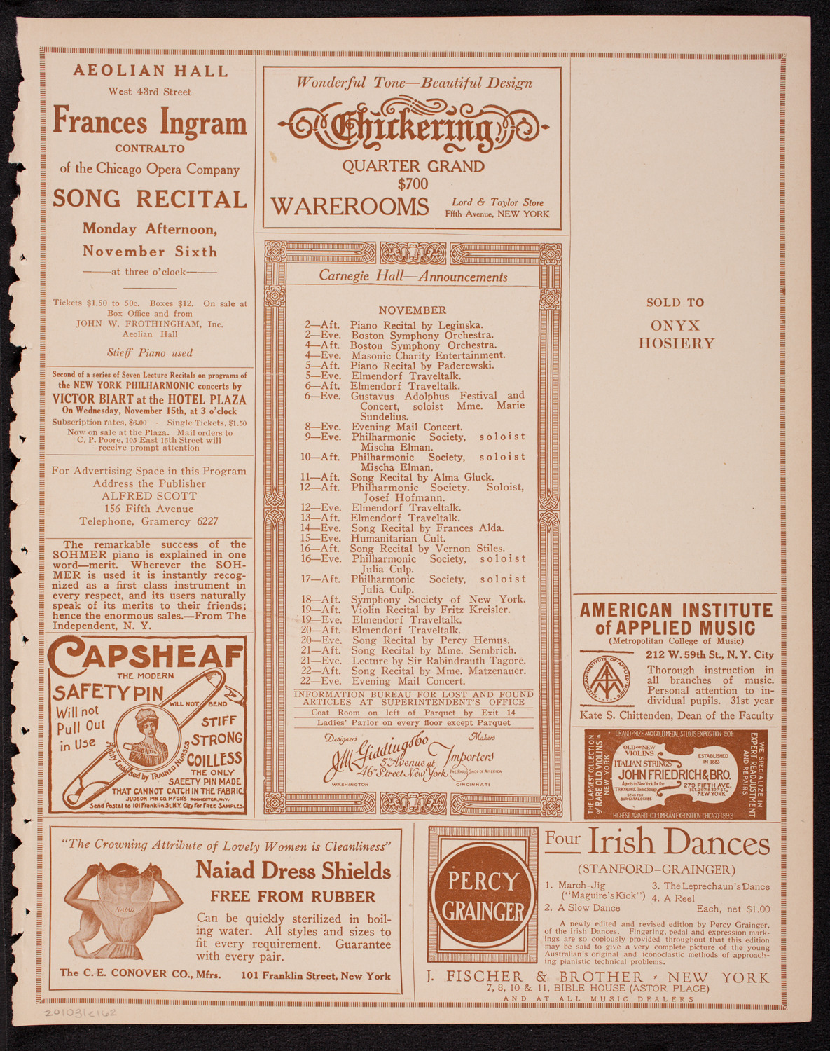 Meeting: The Humanitarian Cult, October 31, 1916, program page 3