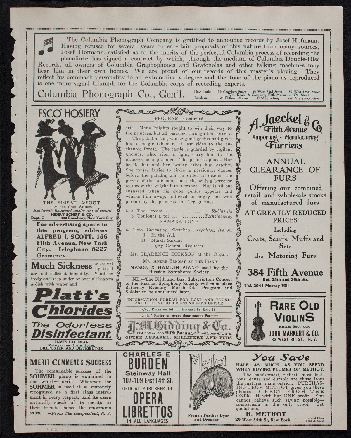 Russian Symphony Society of New York, February 10, 1912, program page 9