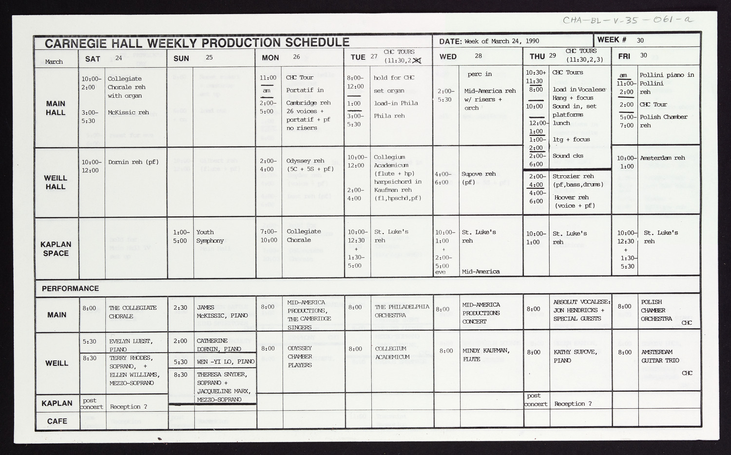 Carnegie Hall Booking Ledger, volume 35, page 61a