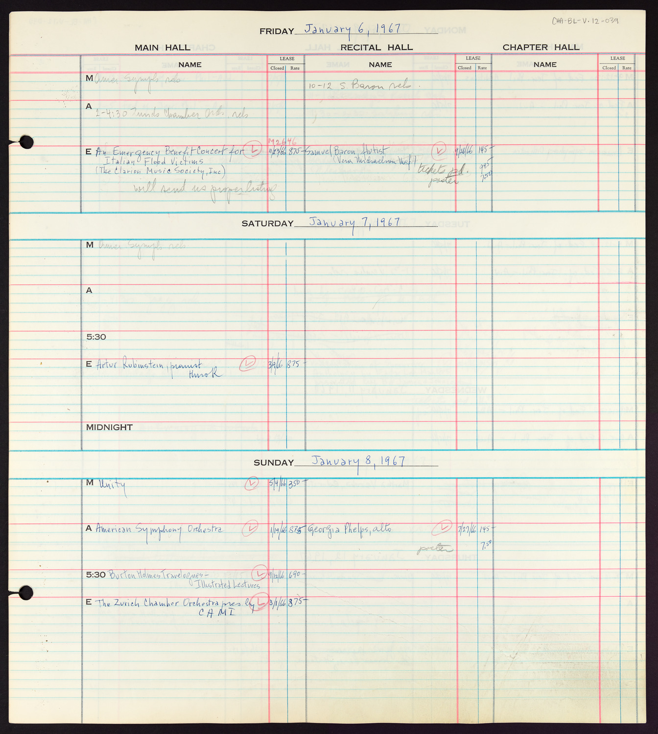 Carnegie Hall Booking Ledger, volume 12, page 39