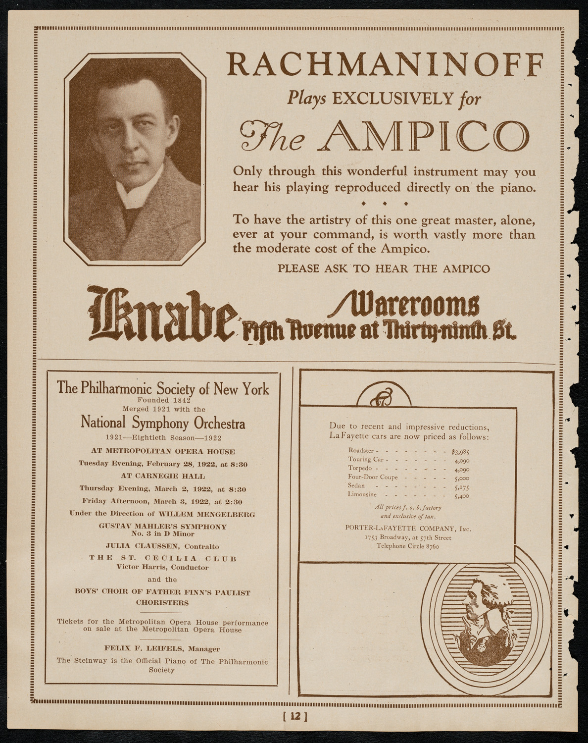 New York Philharmonic, February 26, 1922, program page 12