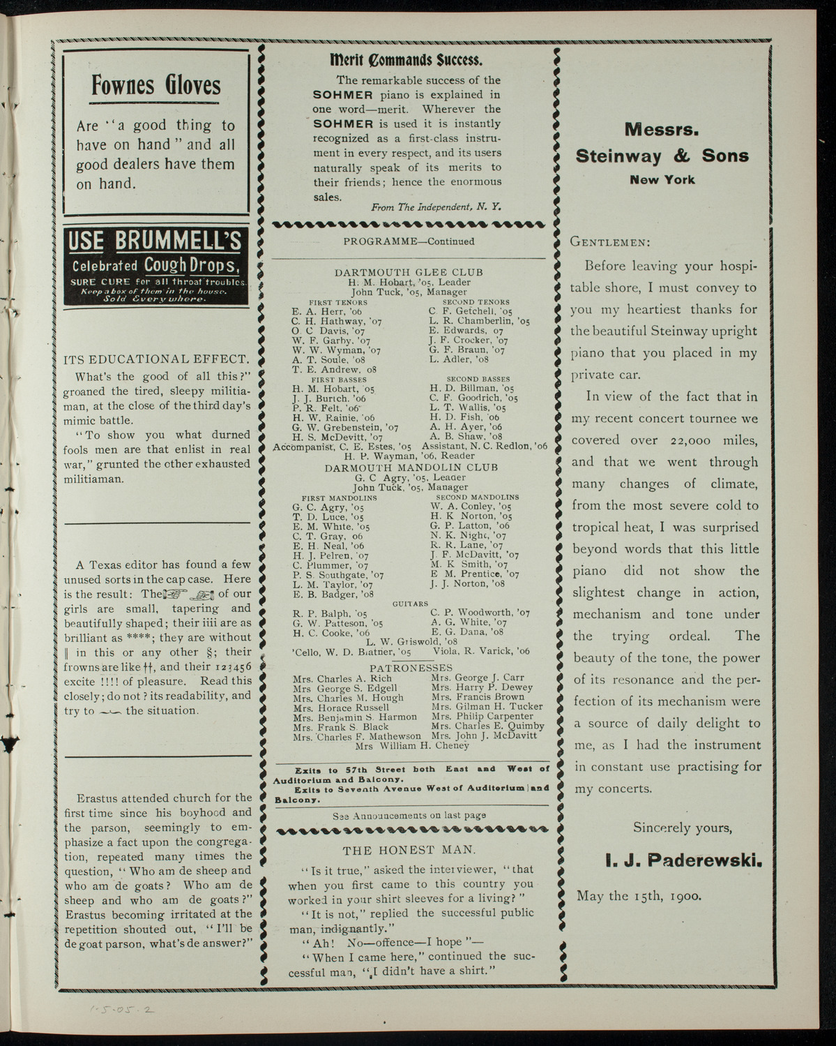 Dartmouth Musical Clubs, January 5, 1905, program page 3