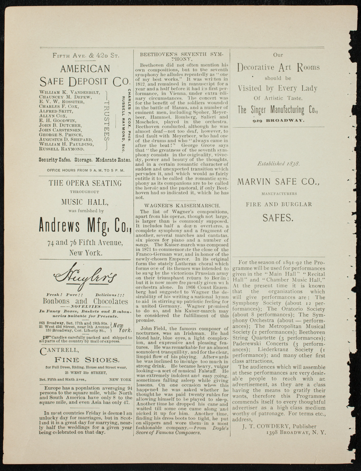 Damrosch Sunday Concert, November 15, 1891, program page 4