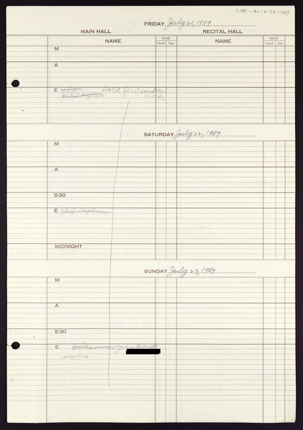 Carnegie Hall Booking Ledger, volume 34, page 97