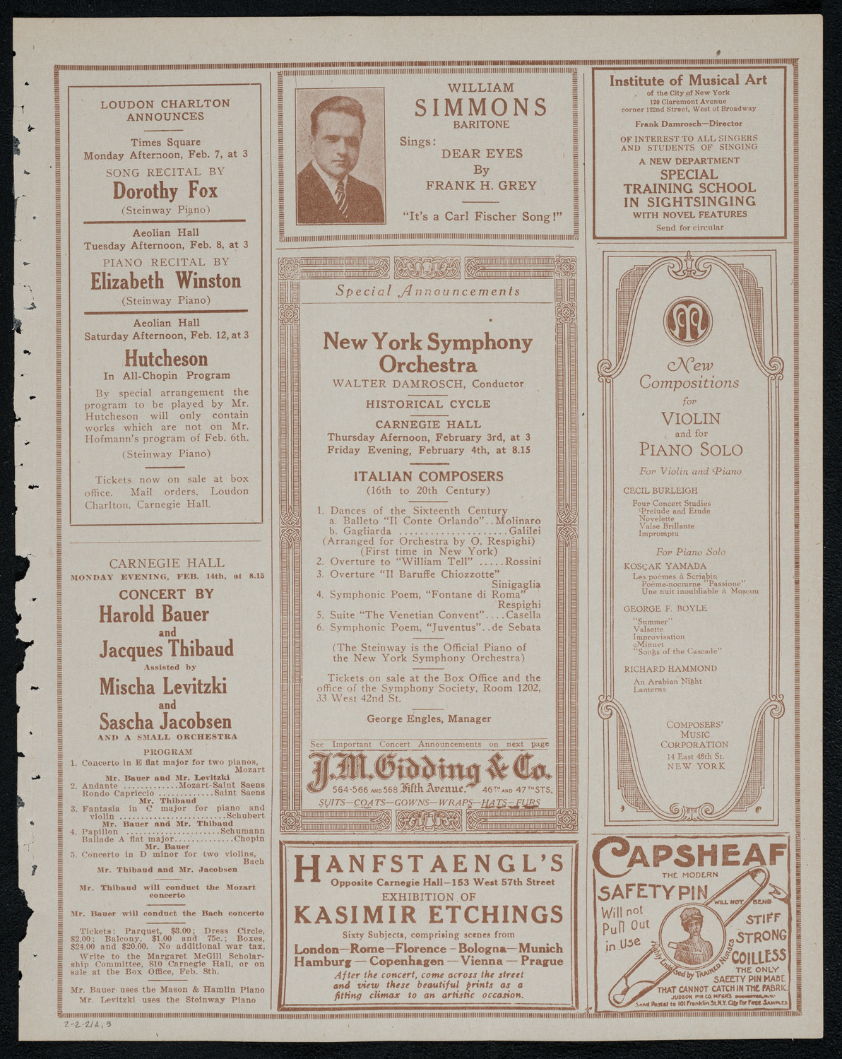 National Symphony Orchestra, February 2, 1921, program page 9