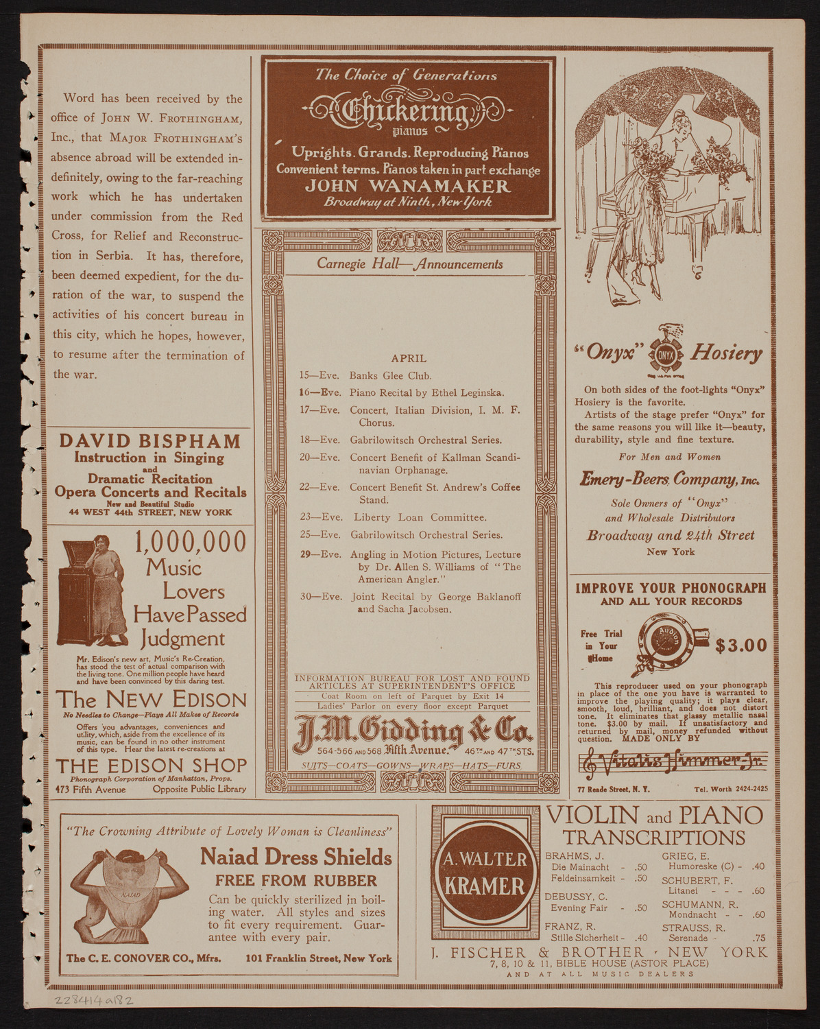 Toscha Seidel, Violin, April 14, 1918, program page 3