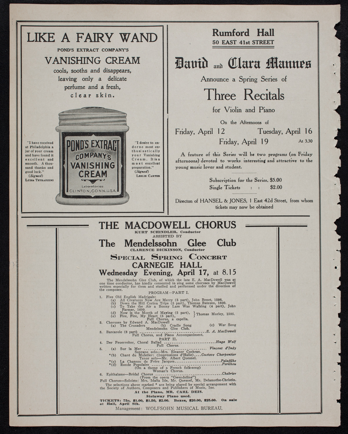 John McCormack, Tenor, April 14, 1912, program page 8