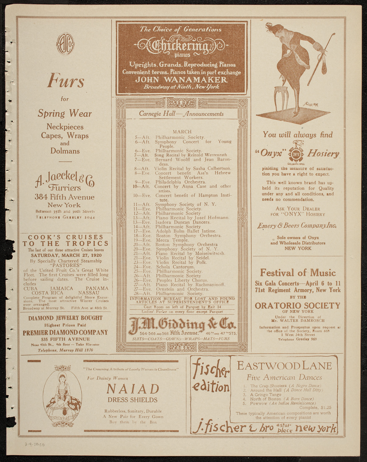 New York Philharmonic, March 4, 1920, program page 3