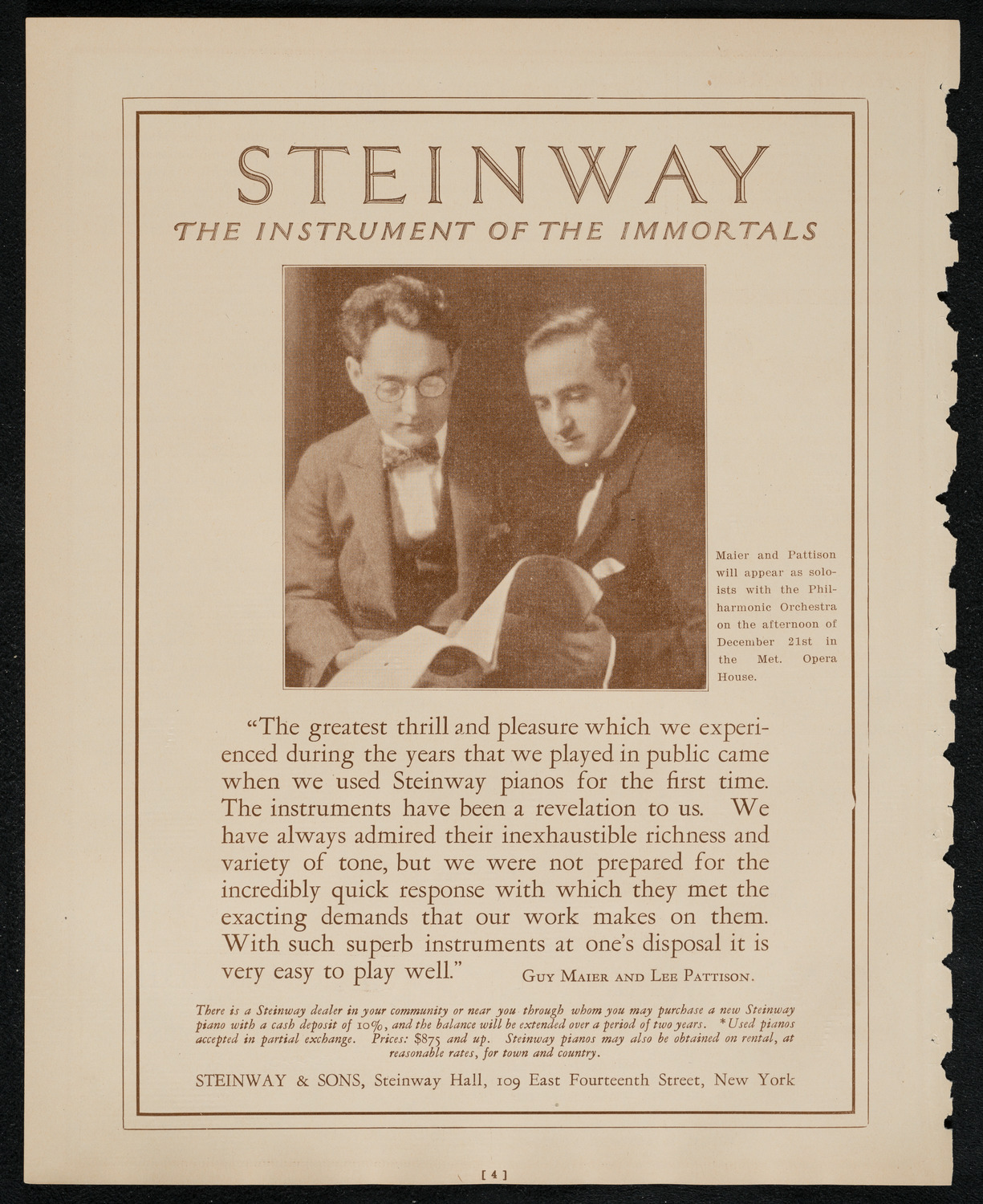 New York Philharmonic, December 19, 1924, program page 4