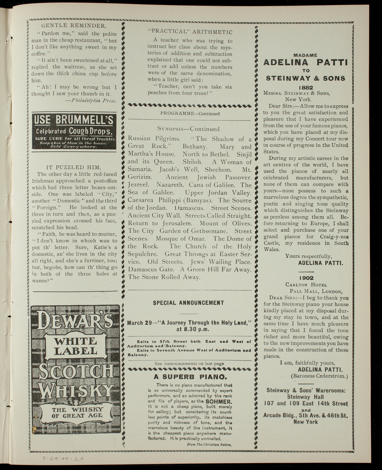 Elmendorf Lecture: A Journey Through the Holy Land, March 29, 1904, program page 3