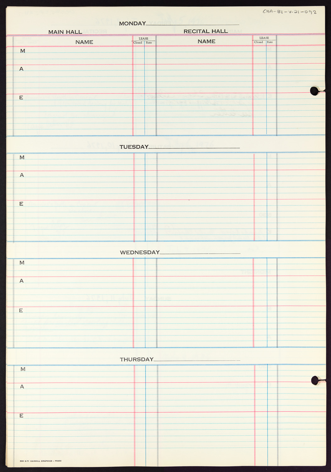 Carnegie Hall Booking Ledger, volume 21, page 92