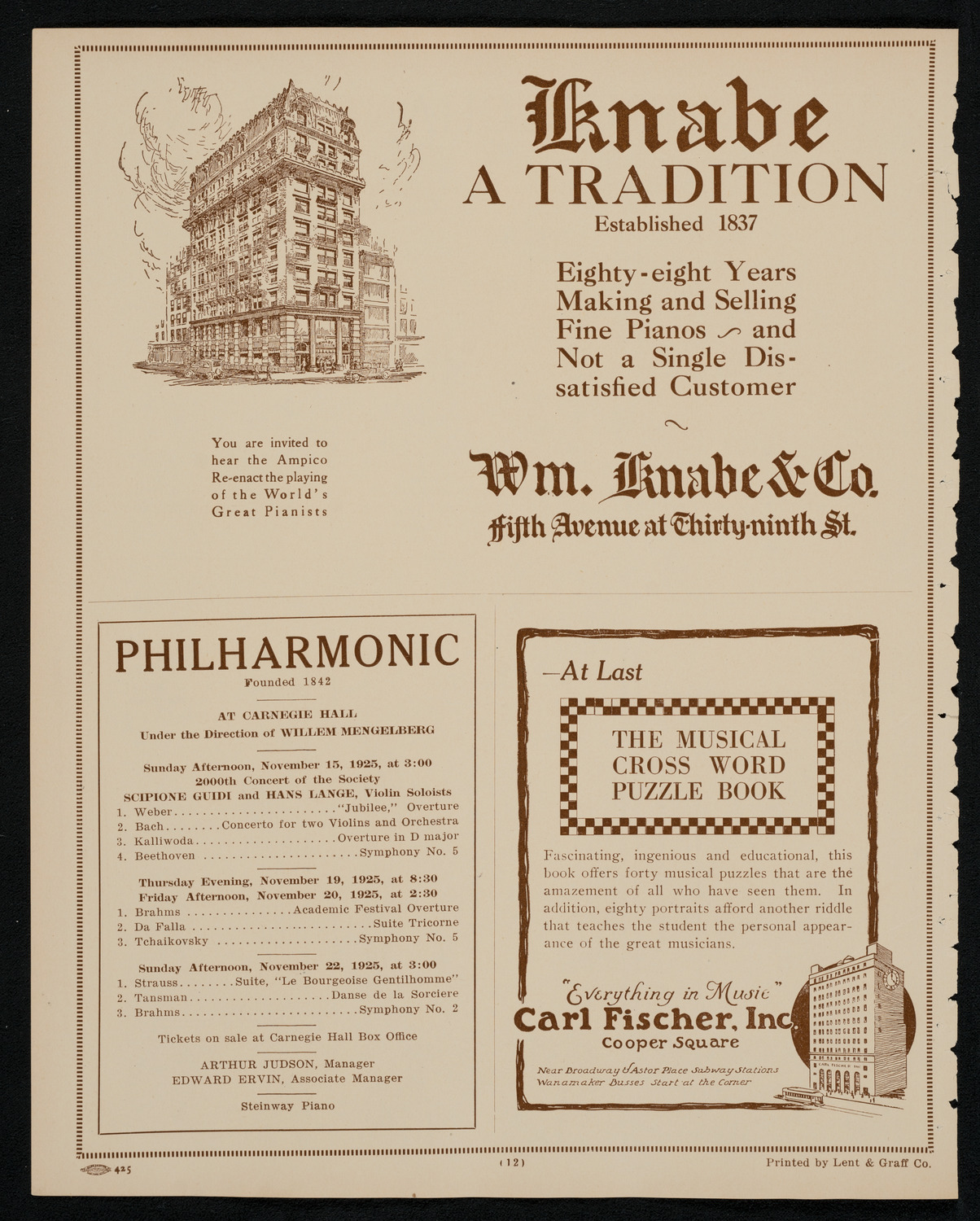 New York Philharmonic, November 14, 1925, program page 12