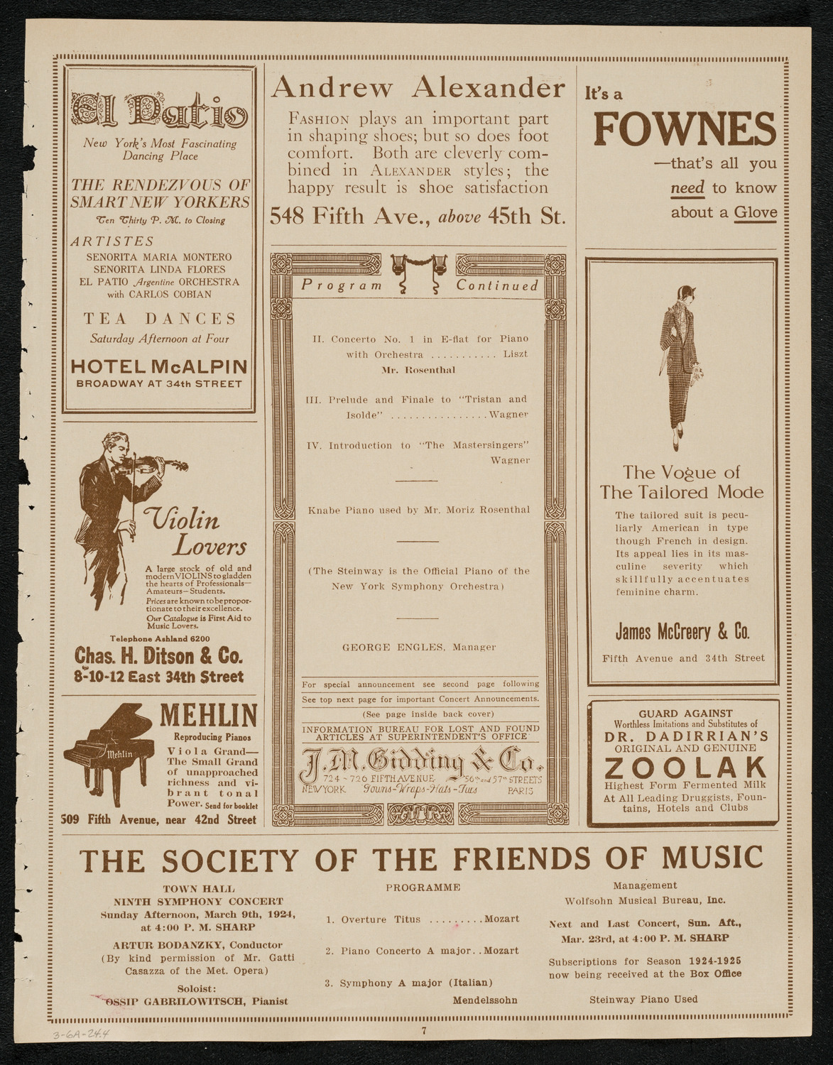 New York Symphony Orchestra, March 6, 1924, program page 7
