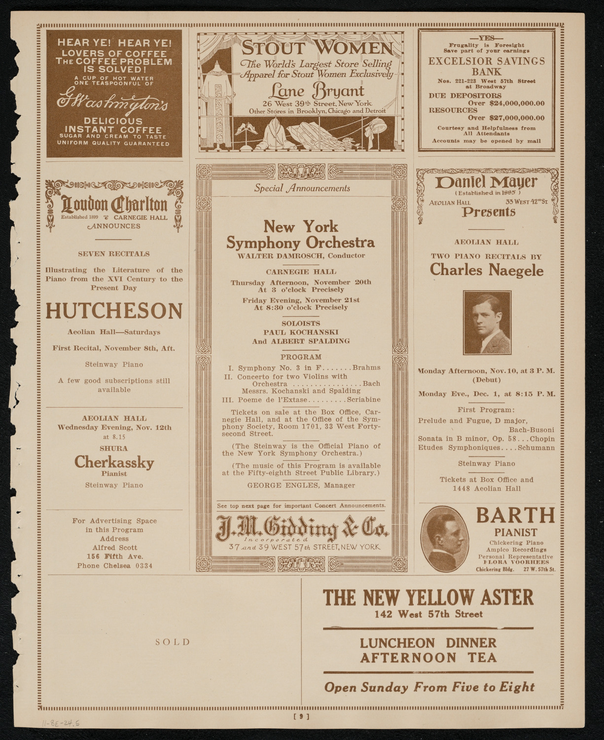 New York Philharmonic, November 8, 1924, program page 9