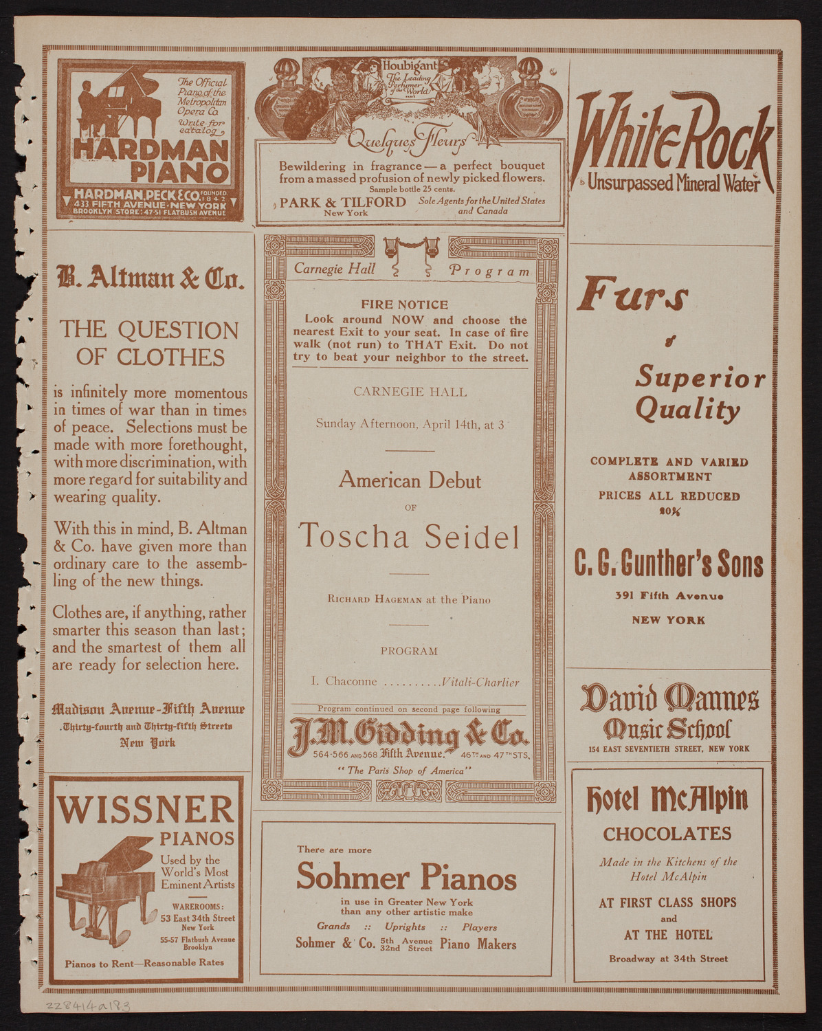 Toscha Seidel, Violin, April 14, 1918, program page 5