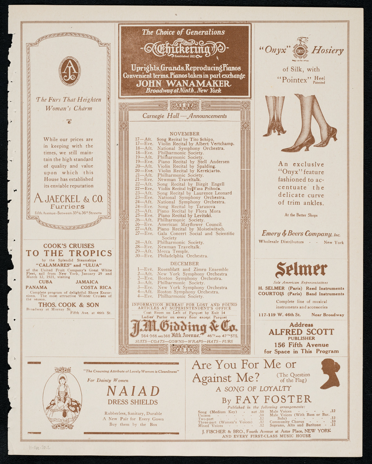 National Symphony Orchestra, November 16, 1920, program page 3