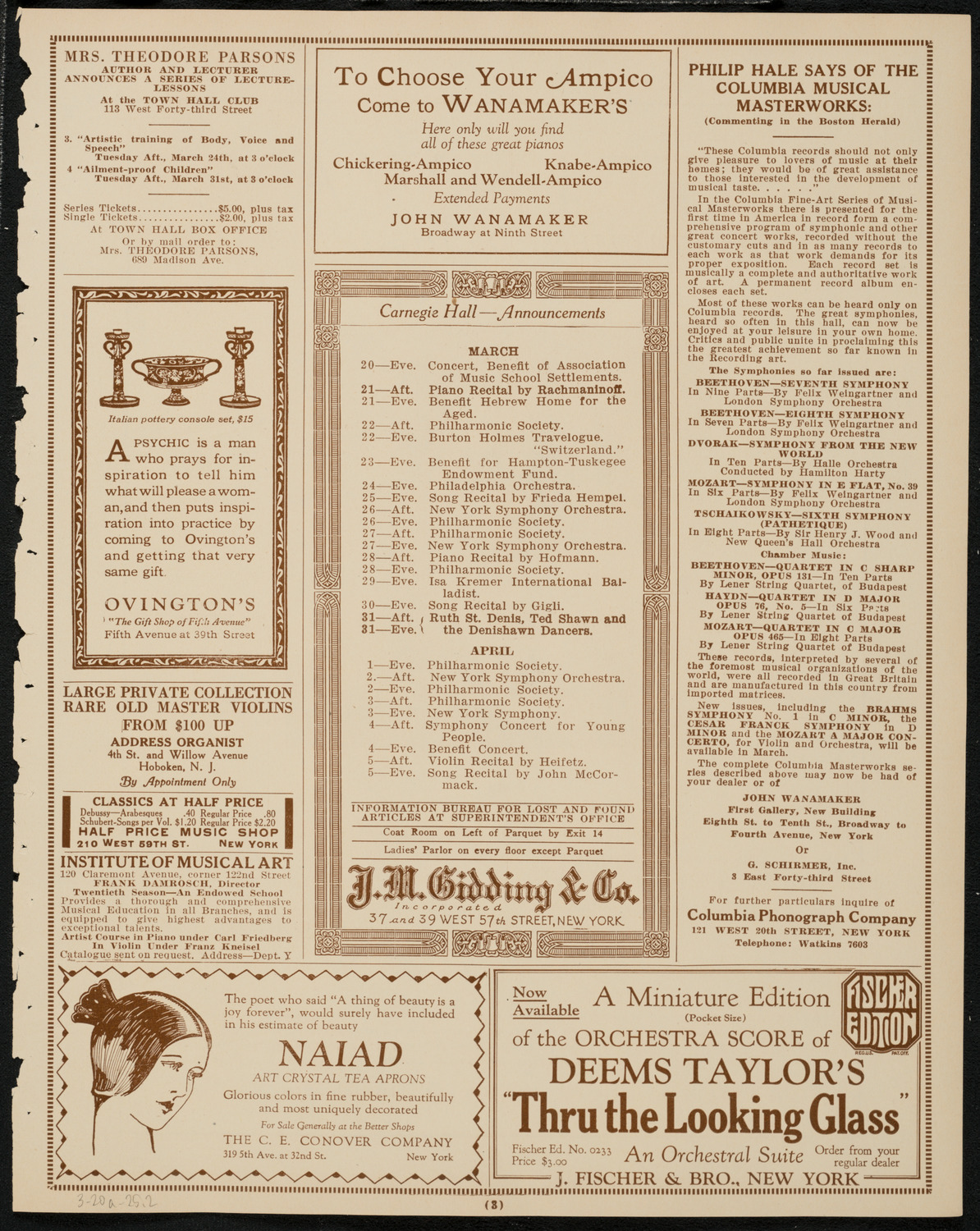 New York Philharmonic, March 20, 1925, program page 3