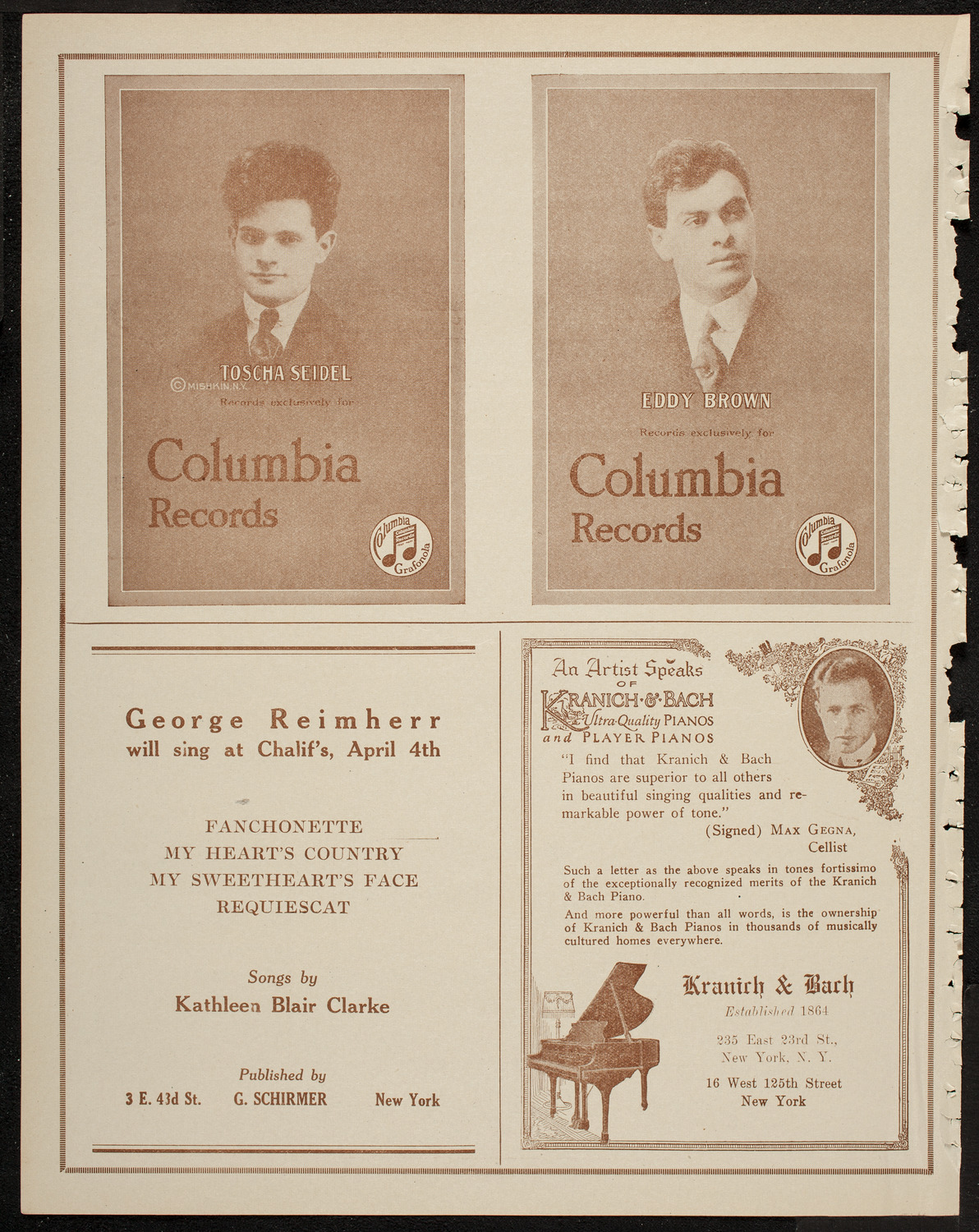 Jascha Heifetz, Violin, April 4, 1920, program page 6