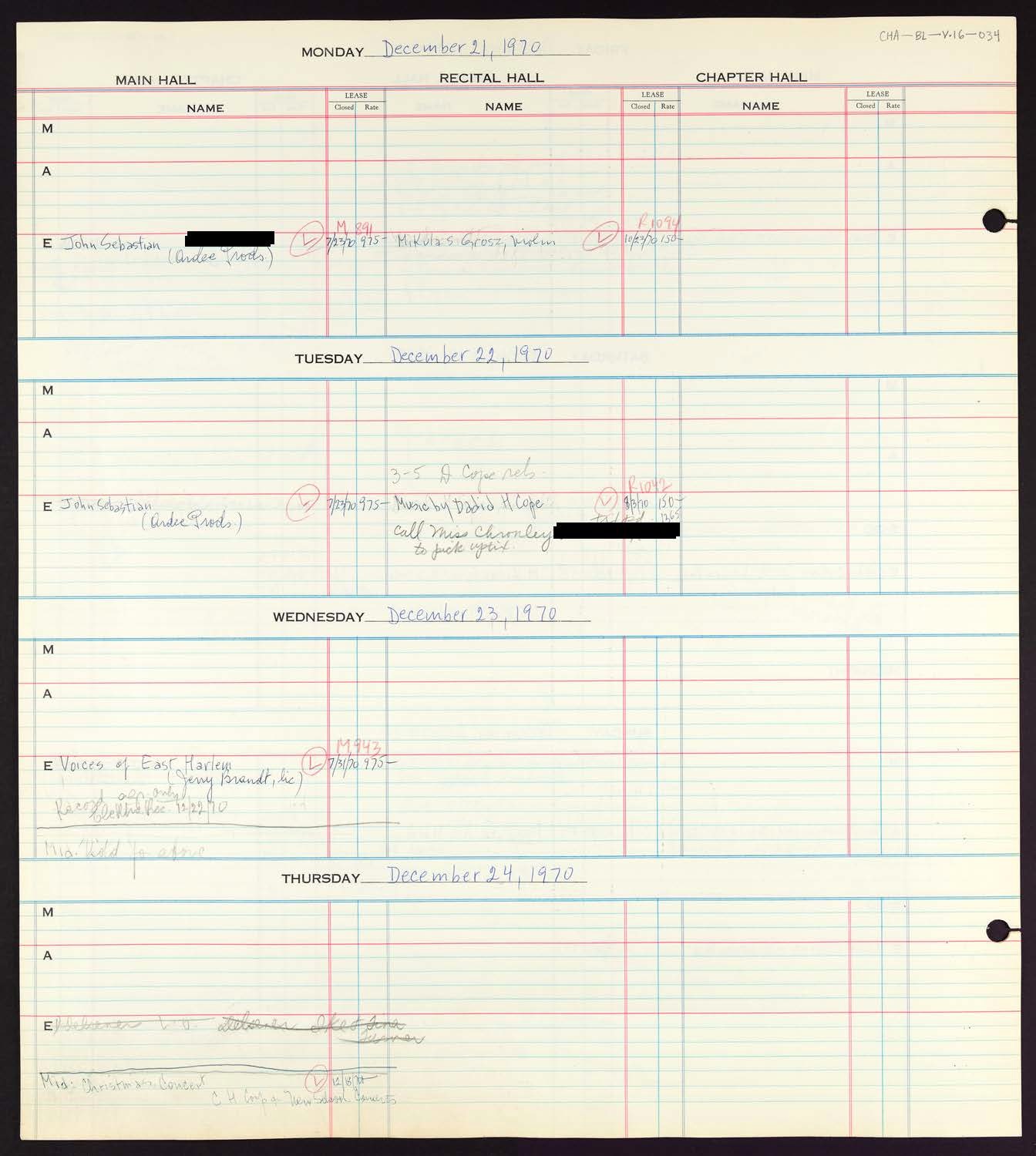 Carnegie Hall Booking Ledger, volume 16, page 34