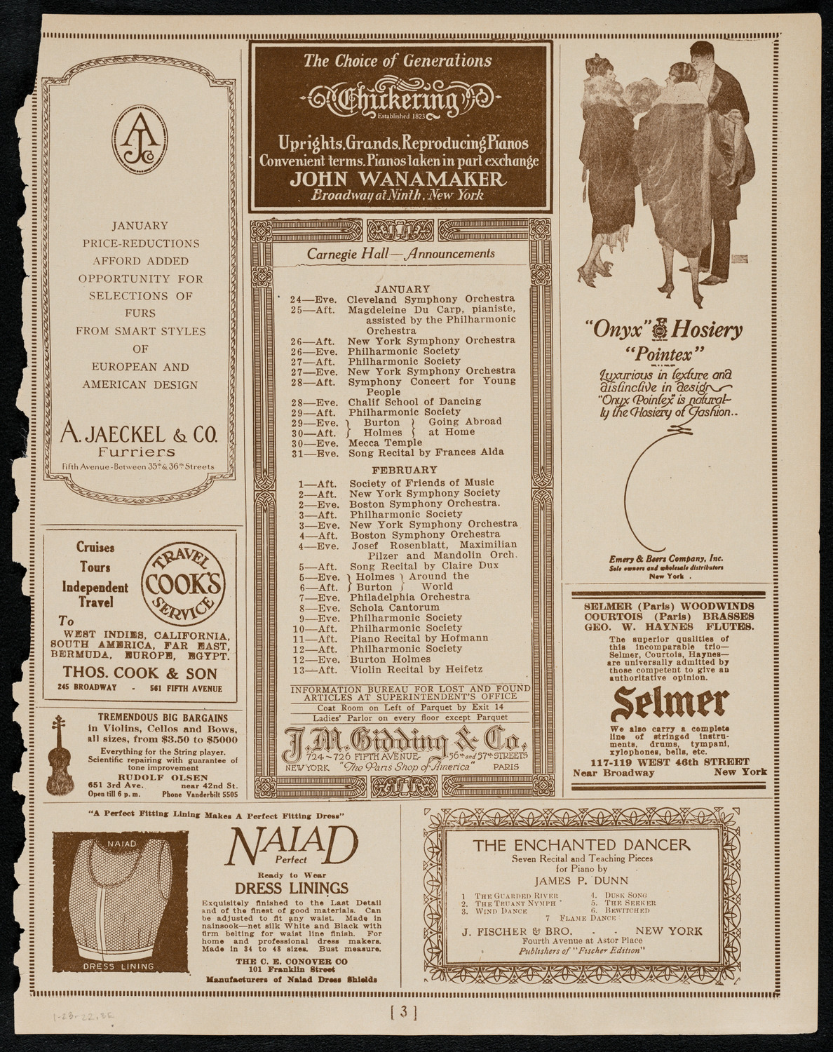 The Clef Club, January 23, 1922, program page 3