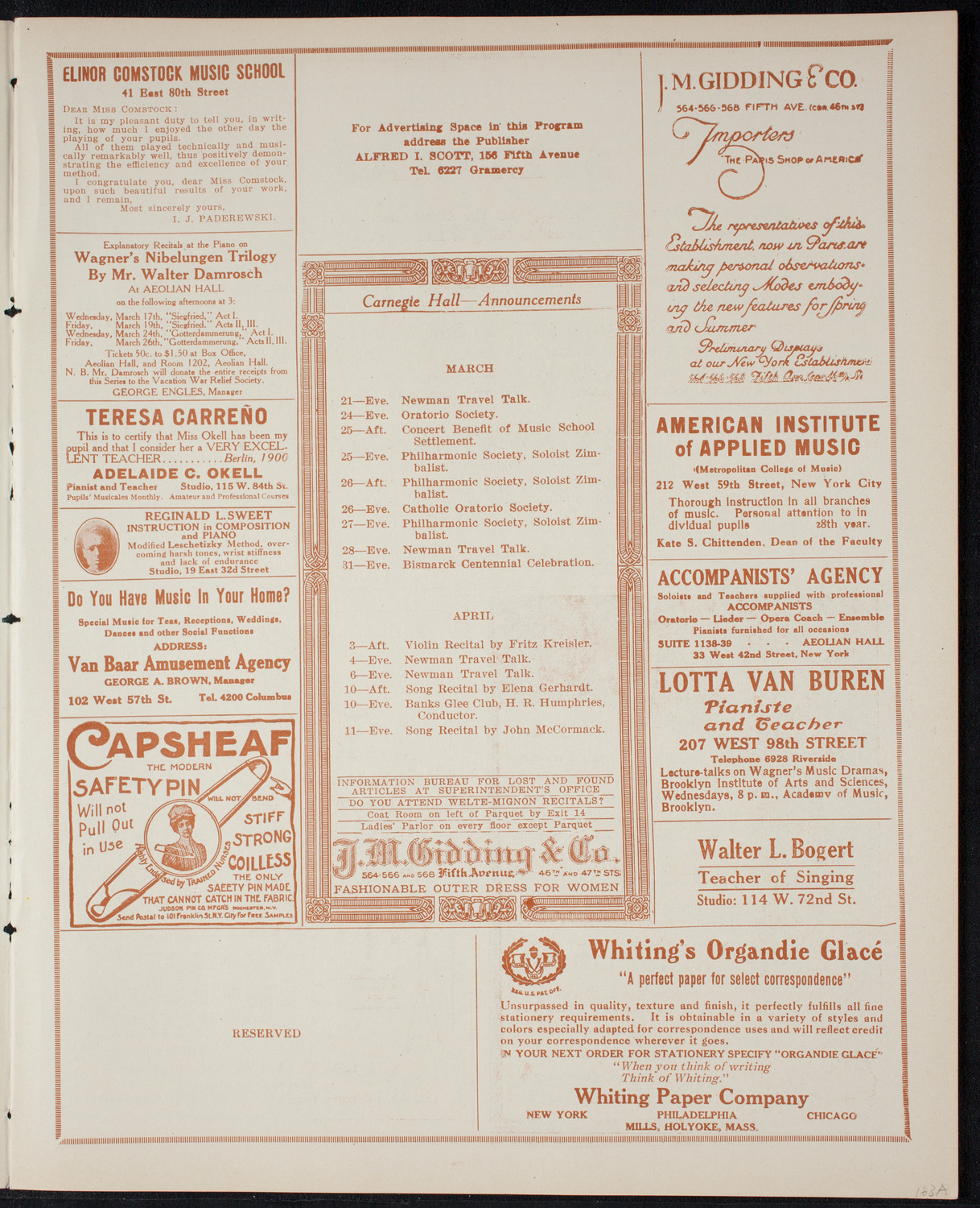 New York Philharmonic, March 21, 1915, program page 3