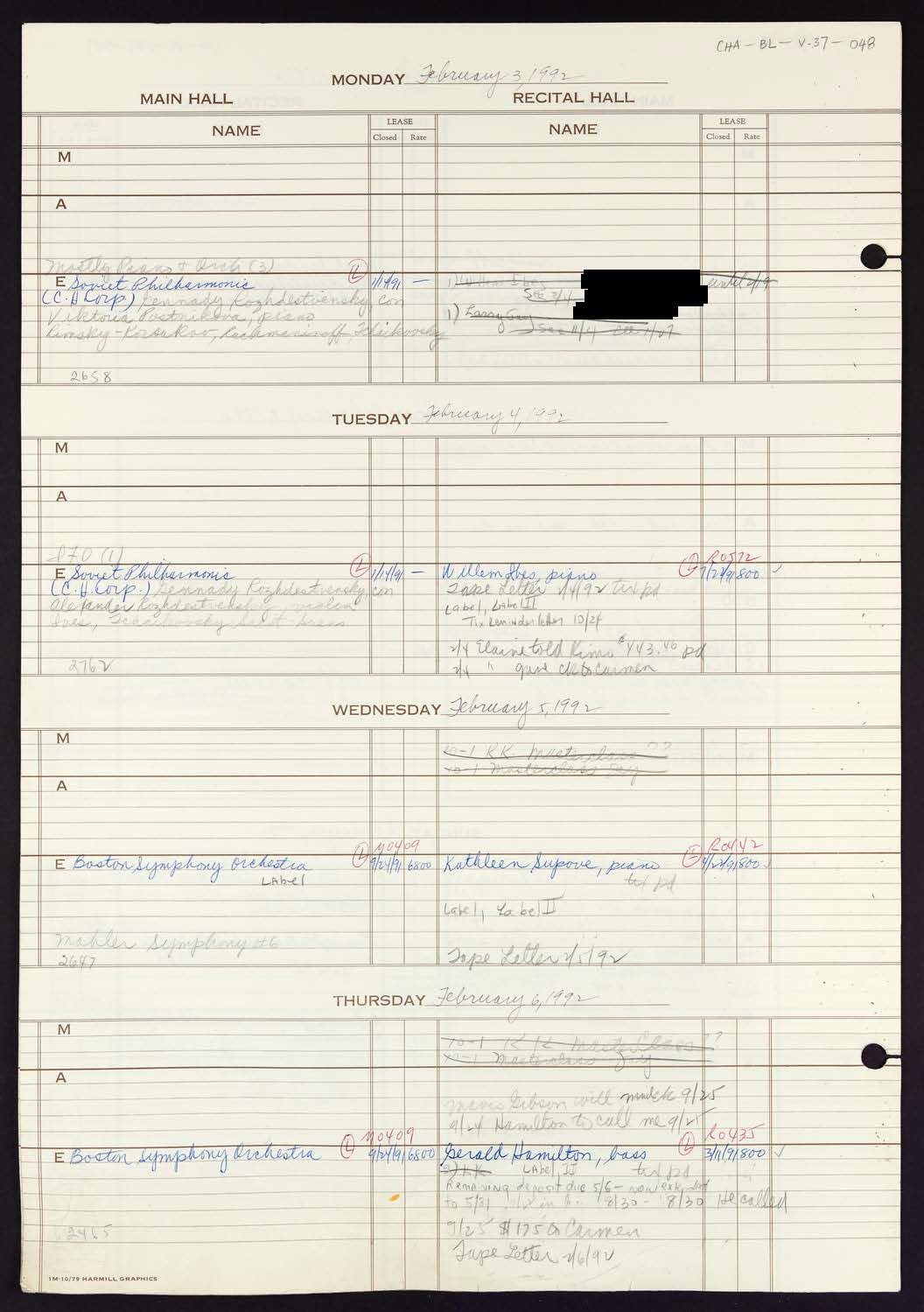 Carnegie Hall Booking Ledger, volume 37, page 48