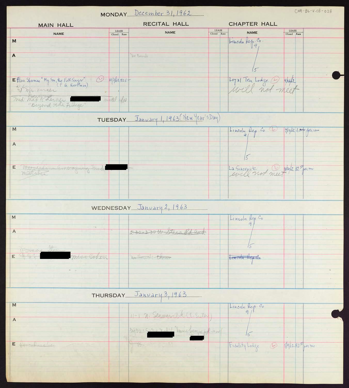 Carnegie Hall Booking Ledger, volume 8, page 28