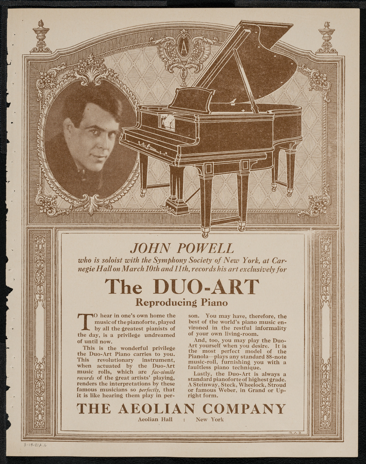 New York Philharmonic, March 13, 1921, program page 11