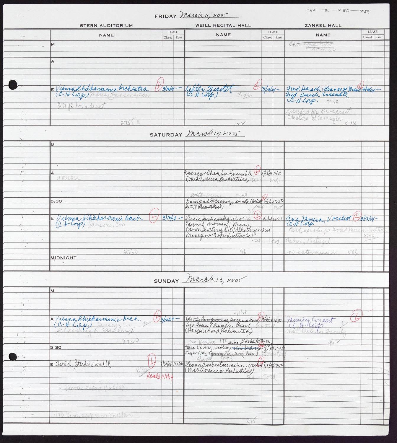 Carnegie Hall Booking Ledger, volume 50, page 59