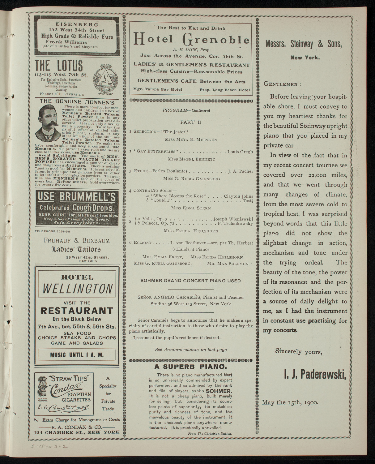 Students of Angelo Carames, May 15, 1903, program page 3