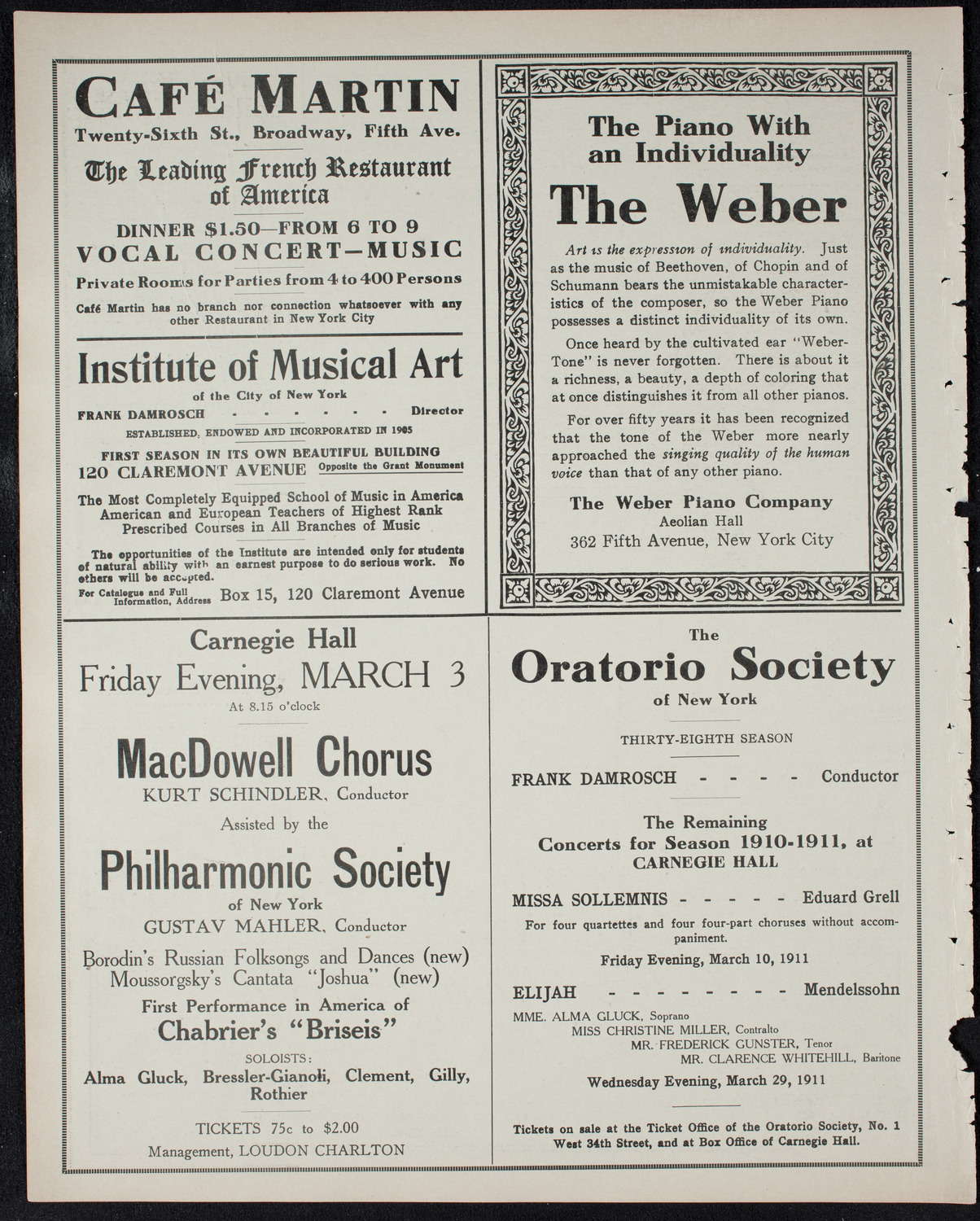 Oratorio Society of New York, February 28, 1911, program page 6